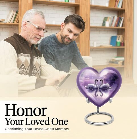 Swan Miniature Urn for Mom - Purple Urns for Cremation Ashes Mother - Heart Small Human Ash Holder - Tiny Burial Keepsake Urns for Human Ashes Husband - Dad Funeral Memorial Container 3 Inch in Saudi Arabia