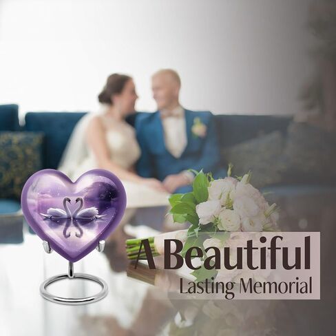 Swan Miniature Urn for Mom - Purple Urns for Cremation Ashes Mother - Heart Small Human Ash Holder - Tiny Burial Keepsake Urns for Human Ashes Husband - Dad Funeral Memorial Container 3 Inch in Saudi Arabia