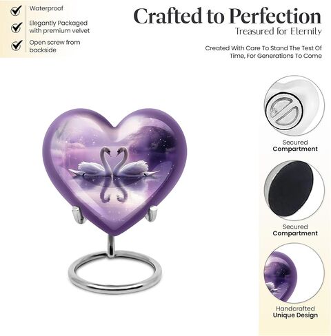 Swan Miniature Urn for Mom - Purple Urns for Cremation Ashes Mother - Heart Small Human Ash Holder - Tiny Burial Keepsake Urns for Human Ashes Husband - Dad Funeral Memorial Container 3 Inch in Saudi Arabia