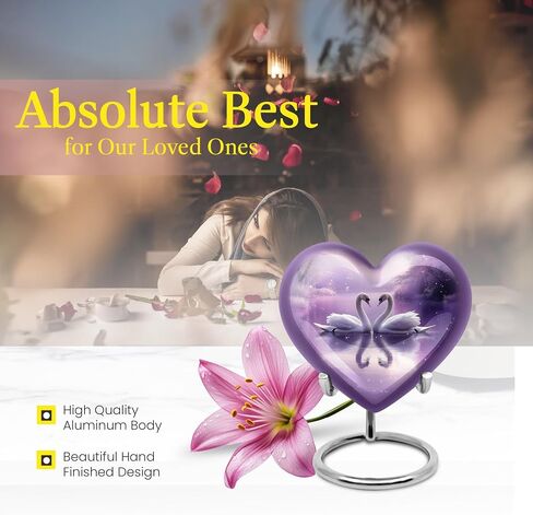 Swan Miniature Urn for Mom - Purple Urns for Cremation Ashes Mother - Heart Small Human Ash Holder - Tiny Burial Keepsake Urns for Human Ashes Husband - Dad Funeral Memorial Container 3 Inch in Saudi Arabia