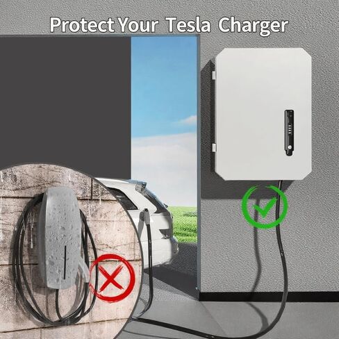 Wall-Mounted 1.2mm Cold Rolled Steel Electric Vehicle Charging Protection Box for Tesla, Waterproof Indoor/Outdoor Enclosure with Lock | Seamless One-Piece Design. in Kuwait