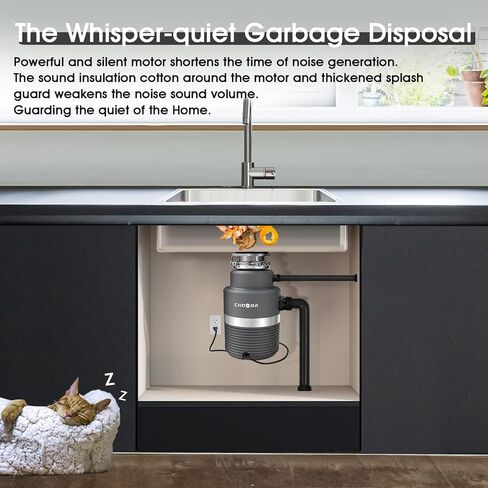 Garbage Disposal 3/4 HP, Food Waste Disposal Continuous Feed, Kitchen Garbage Disposal with Dishwasher Connection & Plug, Power Cord Included, Matte Black in Kuwait