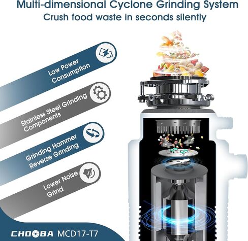 Garbage Disposal 3/4 HP, Food Waste Disposal Continuous Feed, Kitchen Garbage Disposal with Dishwasher Connection & Plug, Power Cord Included, Matte Black in Kuwait