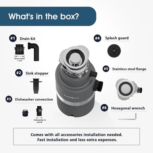 Garbage Disposal 3/4 HP, Food Waste Disposal Continuous Feed, Kitchen Garbage Disposal with Dishwasher Connection & Plug, Power Cord Included, Matte Black in Kuwait