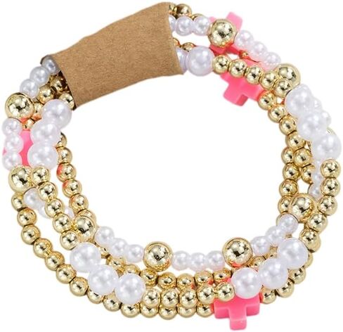 حبات Pingyongchang Gold Beads قابلة للتكديس صليب للنساء بوهو مصنوعة يدويًا لؤلؤة لؤلؤة صليب مرن مرنة السوار الصداقة الهدية المجوهرات in Kuwait