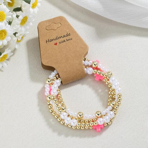 حبات Pingyongchang Gold Beads قابلة للتكديس صليب للنساء بوهو مصنوعة يدويًا لؤلؤة لؤلؤة صليب مرن مرنة السوار الصداقة الهدية المجوهرات in Kuwait