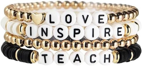 تقدير المعلم المصنوع يدويًا أساور قابلة للتكديس ملونة Solf Clay Love Love Teach Inspire Letter Beaded Heishi Surfer Bracelets Sweet Tearcher Higds for Women in Kuwait