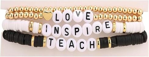 تقدير المعلم المصنوع يدويًا أساور قابلة للتكديس ملونة Solf Clay Love Love Teach Inspire Letter Beaded Heishi Surfer Bracelets Sweet Tearcher Higds for Women in Kuwait