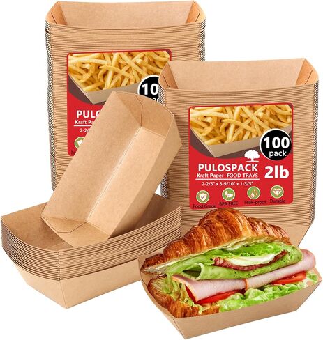 100 Pack 2lb Paper Food Boats, Kraft Paper Food Nacho Trays Disposable Take Out Food Serving Boats for Snack French Fries Tacos Hot Dog BBQ Popcorn Festivals Party Picnic Wedding in Saudi Arabia