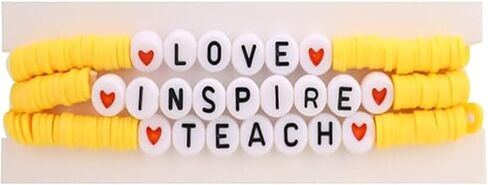 تقدير المعلم المصنوع يدويًا أساور قابلة للتكديس ملونة Solf Clay Love Love Teach Inspire Letter Beaded Heishi Surfer Bracelets Sweet Tearcher Higds for Women in Kuwait