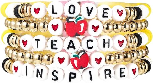 تقدير المعلم المصنوع يدويًا أساور قابلة للتكديس ملونة Solf Clay Love Love Teach Inspire Letter Beaded Heishi Surfer Bracelets Sweet Tearcher Higds for Women in Kuwait