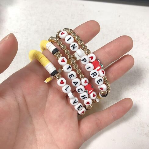 تقدير المعلم المصنوع يدويًا أساور قابلة للتكديس ملونة Solf Clay Love Love Teach Inspire Letter Beaded Heishi Surfer Bracelets Sweet Tearcher Higds for Women in Kuwait