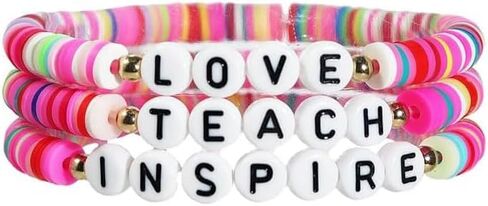 Handmade Teacher Appreciation Stackable Bracelets Colorful Solf Clay Love Teach Inspire Letter Beaded Adjustable Heishi Surfer Bracelets Sweet Teacher Gifts for Women in Saudi Arabia
