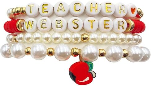 تقدير المعلم المصنوع يدويًا أساور قابلة للتكديس ملونة Solf Clay Love Love Teach Inspire Letter Beaded Heishi Surfer Bracelets Sweet Tearcher Higds for Women in Kuwait