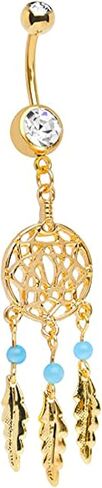 BodyJewelryonline Dream Catcher Ring Belly - 14 Gauge 3/8 Inges طول 10 مم - الذهب I.P. أكثر من 316 لتر من الفولاذ الجراحي المجوهرات - تباع كقطعة. in Saudi Arabia
