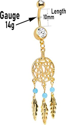 BodyJewelryonline Dream Catcher Ring Belly - 14 Gauge 3/8 Inges طول 10 مم - الذهب I.P. أكثر من 316 لتر من الفولاذ الجراحي المجوهرات - تباع كقطعة. in Saudi Arabia