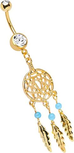 BodyJewelryonline Dream Catcher Ring Belly - 14 Gauge 3/8 Inges طول 10 مم - الذهب I.P. أكثر من 316 لتر من الفولاذ الجراحي المجوهرات - تباع كقطعة. in Saudi Arabia