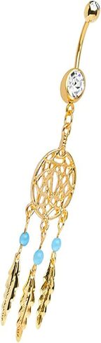 BodyJewelryonline Dream Catcher Ring Belly - 14 Gauge 3/8 Inges طول 10 مم - الذهب I.P. أكثر من 316 لتر من الفولاذ الجراحي المجوهرات - تباع كقطعة. in Saudi Arabia