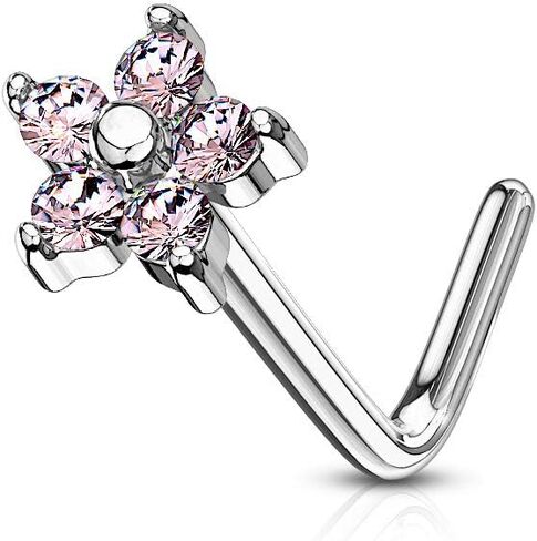 Covet Jewelry 5 CZ Flower 316L Surgical Steel L Bend Nose Stud Rings in Saudi Arabia
