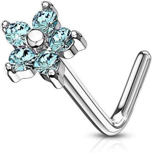 Covet Jewelry 5 CZ Flower 316L Surgical Steel L Bend Nose Stud Rings in Saudi Arabia