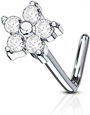 Covet Jewelry 5 CZ Flower 316L Surgical Steel L Bend Nose Stud Rings in Saudi Arabia