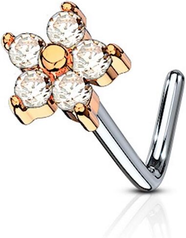 Covet Jewelry 5 CZ Flower 316L Surgical Steel L Bend Nose Stud Rings in Saudi Arabia