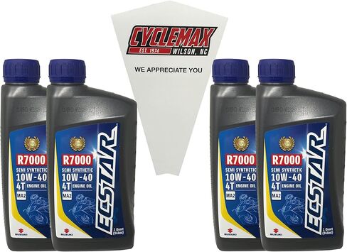 أربعة حزمة متوافقة مع Suzuki Ecstar R7000 10W-40 مزيج نصف اصطناعي زيت 490A0-01E30-01Q يحتوي على أربع كوارت وقمع in Saudi Arabia