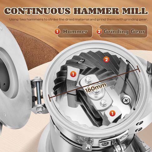 Moongiantgo Hammer Mill Grinder Grinder Grinder Grinder 1200W Feeding مستمر ، 6.6-33 رطلاً/ساعة ، مع 6 شبكات من غربال ، مرسوم للوقود الجاف لمخلفات الذرة ، 110 فولت (DF-15) in Kuwait
