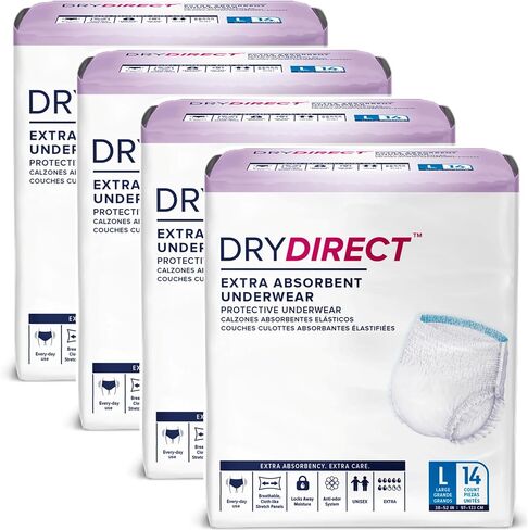 Dry Direct Extra Protective Underwear, Soft Cloth-Like Adult Diapers, All Day Disposable Incontinence Protection - Large (Case of 56) in Saudi Arabia