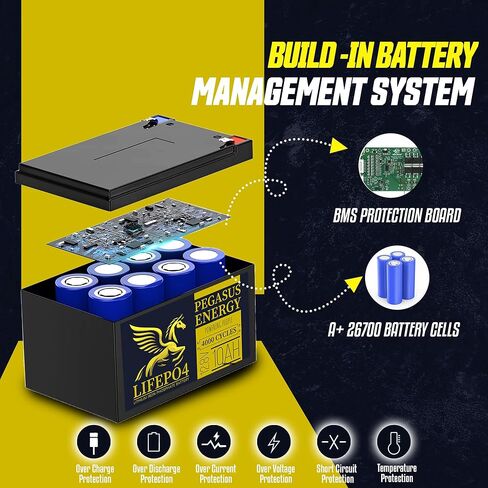 12.8V 10Ah Lithium Iron Phosphate LiFePO4 Deep Cycle Rechargable Battery with Built-in BMS, 4000+ Cycles, Lightweight & Long Lasting for RV, Solar, Marine and Off-Grid Applications in Saudi Arabia