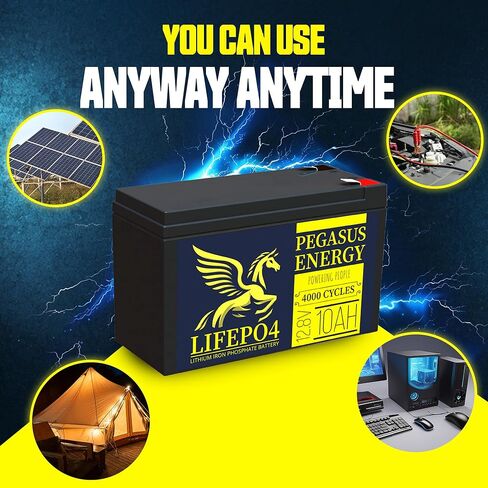 12.8V 10Ah Lithium Iron Phosphate LiFePO4 Deep Cycle Rechargable Battery with Built-in BMS, 4000+ Cycles, Lightweight & Long Lasting for RV, Solar, Marine and Off-Grid Applications in Saudi Arabia