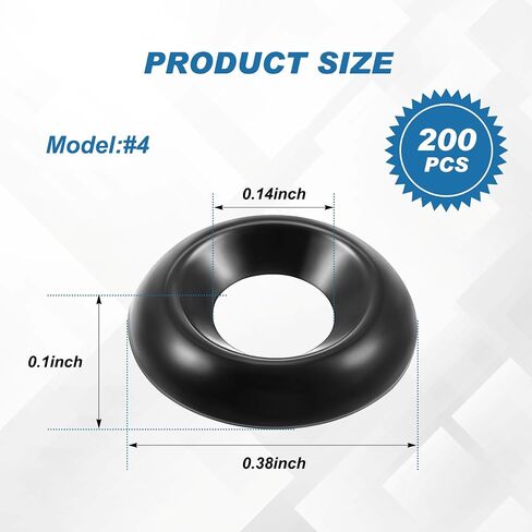 200 Qty #8 Countersunk Finish Washers Stainless Finishing Washers 304 Stainless Steel Washers Finishing Cup, Black in Saudi Arabia