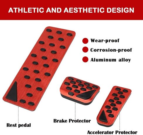 XITER 3PCS Anti-Slip No Drilling Aluminum Rest Brake Gas Accelerator Pedal Covers Foot Pedal Pads Kit For Jeep Grand Cherokee 2022-2024/Grand Cherokee L 2021-2024,(RED) in Saudi Arabia
