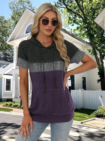 Womens Summer Tops Short Sleeve Hoodies for Women Spring Sweatshirts Casual T Shirts Fashion Tunics in Kuwait