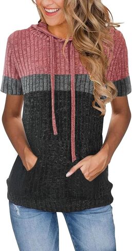 Womens Summer Tops Short Sleeve Hoodies for Women Spring Sweatshirts Casual T Shirts Fashion Tunics in Kuwait