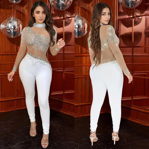 نساء مثير مزيج من راينستون bodycon شبكة البذلة انظر من خلال الترقيع عيد ميلاد حفلة ليلة النادي in Kuwait