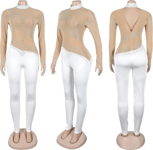 نساء مثير مزيج من راينستون bodycon شبكة البذلة انظر من خلال الترقيع عيد ميلاد حفلة ليلة النادي in Kuwait