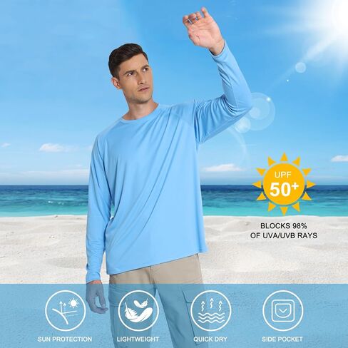 قمصان حماية أشعة الشمس للرجال تسبح قمصان UPF 50+ UV Long Sleeve Rash Guard الصيد الجاري الجاف سريعًا in Saudi Arabia