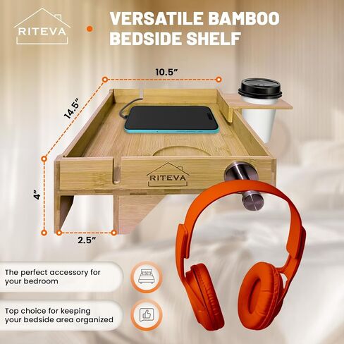 Bamboo Bedside Shelf, College Dorm Room Essentials, Bunk Bed Nighstand, Bamboo Furniture, Floating Nighstand, Wood Furniture, Minimalist Room Decor, Headphones Hook, Sturdy Floating Nighstand. in Saudi Arabia