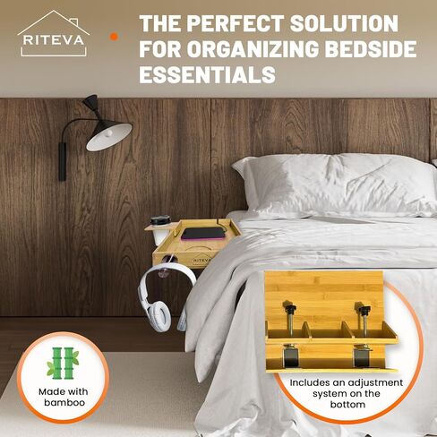 Bamboo Bedside Shelf, College Dorm Room Essentials, Bunk Bed Nighstand, Bamboo Furniture, Floating Nighstand, Wood Furniture, Minimalist Room Decor, Headphones Hook, Sturdy Floating Nighstand. in Saudi Arabia