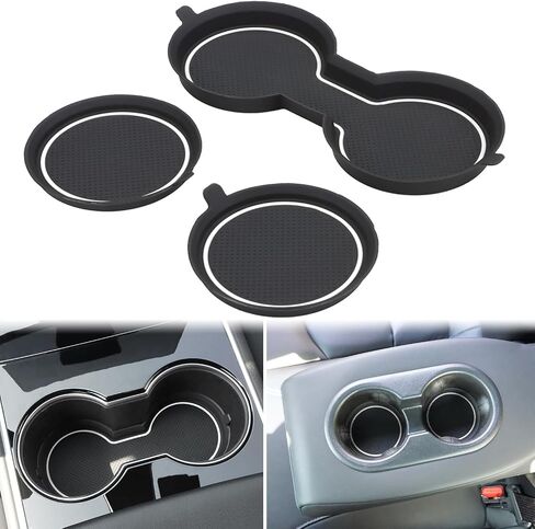 Auovo 3D Cup Holder Inserts Fit for Tesla Model 3 Accessories 2017-2023 / Model Y 2020-2025 Cup Holder Insert Liner Coasters Mat Pad Car Silicone Interior Trim (Black, 3 pcs) in Saudi Arabia
