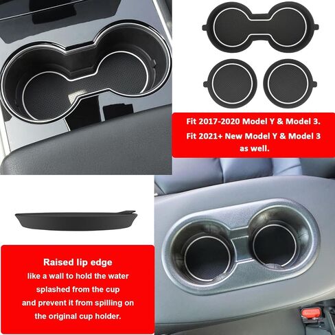 Auovo 3D Cup Holder Inserts Fit for Tesla Model 3 Accessories 2017-2023 / Model Y 2020-2025 Cup Holder Insert Liner Coasters Mat Pad Car Silicone Interior Trim (Black, 3 pcs) in Saudi Arabia