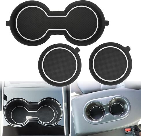 Auovo 3D Cup Holder Inserts Fit for Tesla Model 3 Accessories 2017-2023 / Model Y 2020-2025 Cup Holder Insert Liner Coasters Mat Pad Car Silicone Interior Trim (Black, 3 pcs) in Saudi Arabia
