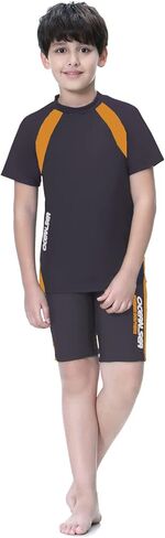 طقم ملابس سباحة للأولاد UPF50+UV مكون من قطعتين للحماية من الطفح الجلدي مع قبعة للأطفال من عمر 4 إلى 14 عامًا in Kuwait