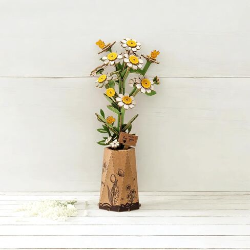 ROBOTIME 3D Puzzles Wooden Artifical Flower Chamomile DIY Model Building Kit to Build for Adults Bouquet Botanical Collection Craft Brain Teaser Puzzle Creative Gift Home Decor in Saudi Arabia