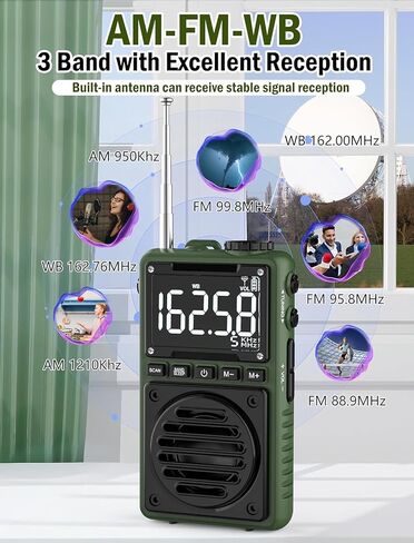 Portable AM FM Shortwave Radio with Bluetooth 5.4,NOAA Weather Alert Radio,1250mAh Rechargeable Portable Pocket Radio with Best Reception,5W Big Speaker, Digital Tuner and Earphone,SD Card Playing in Kuwait