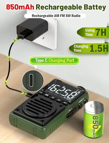Portable AM FM Shortwave Radio with Bluetooth 5.4,NOAA Weather Alert Radio,1250mAh Rechargeable Portable Pocket Radio with Best Reception,5W Big Speaker, Digital Tuner and Earphone,SD Card Playing in Kuwait