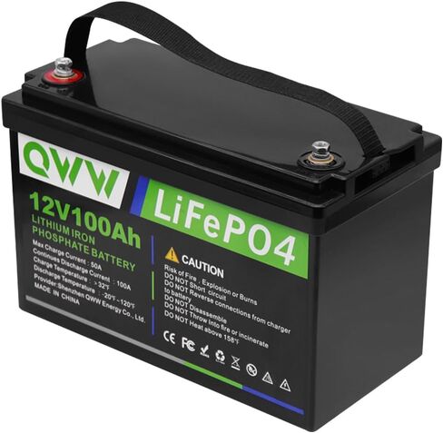 QWW 12V 100Ah LiFePO4 Lithium Battery,15000+ Deep Cycles, Built-in 100A BMS, Low Temperature Protection - Appliances for RV, Camping, and Home Energy Storage,Compatible with Group 24 in Saudi Arabia