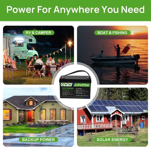 QWW 12V 100Ah LiFePO4 Lithium Battery,15000+ Deep Cycles, Built-in 100A BMS, Low Temperature Protection - Appliances for RV, Camping, and Home Energy Storage,Compatible with Group 24 in Saudi Arabia