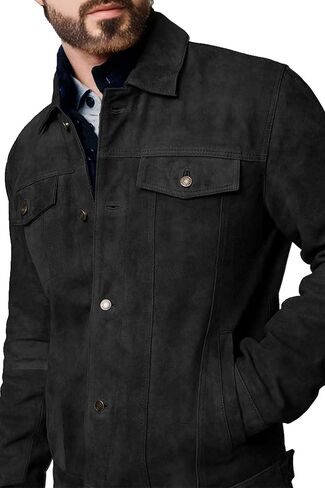 سترة من جلد الغزال للرجال - سترة قاذفة جلدية من جلد الغزال الممتاز | معطف سائق الشاحنة للرجال in Kuwait